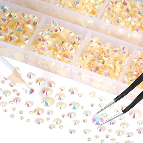 Vista 5 de 10400 diamantes de imitación beige, cristales de resina de gelatina para uñas, cristales de bricolaje con parte trasera plana no termoadhesivos