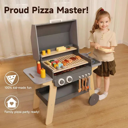 Vista 2 de Juego de barbacoa para niños, juguete de cocina para niños pequeños y niños de 3 a 8 años, juguetes de cocina de madera para interiores