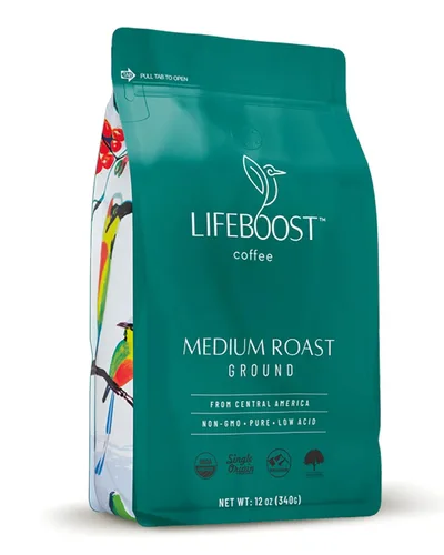 Vista 7 de LIFEBOOST - Café tostado medio molido, sin OMG, baja acidez, certificado como orgánico por el Departamento de Agricultura (USDA), con certificación