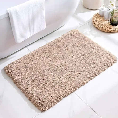 Vista 9 de Disolla - Alfombra antideslizante pequeña y esponjosa para el suelo del baño, lavable, afelpada, para ducha, absorbente, color beige, 17 x 24