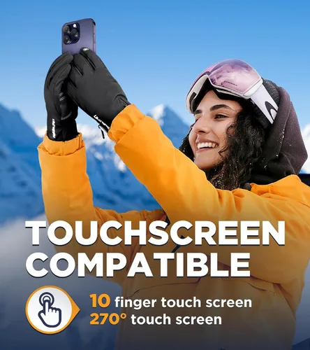 Vista 4 de 10 Waterproof Winter Gloves Men, Touchscreen Fingers Snow Ski Gloves Women, 5-Layer Touch Screen Cold Weather Gloves