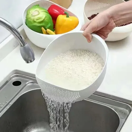 Vista 2 de Colador de plástico para arroz, colador de cocina, con asas, colador de arroz, colador, colador, utensilios de cocina (azul)