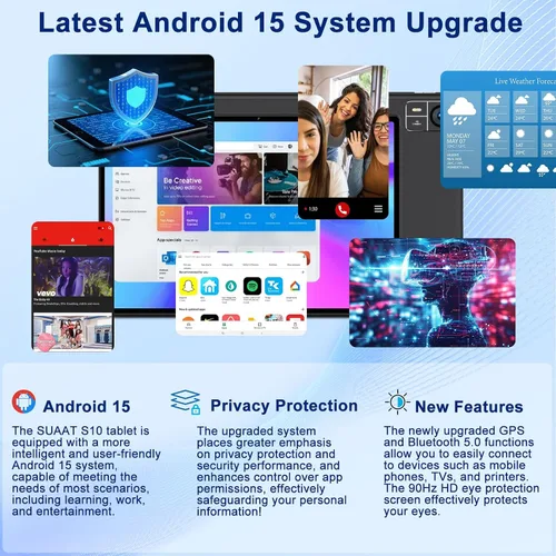 Vista 2 de Tablet Android 15 de 10.1 pulgadas con 30 GB de RAM 128 GB de ROM 1 TB de expansión, con teclado y ratón, Octa-Core, 8000 mAh, pantalla HD IPS, WiFi