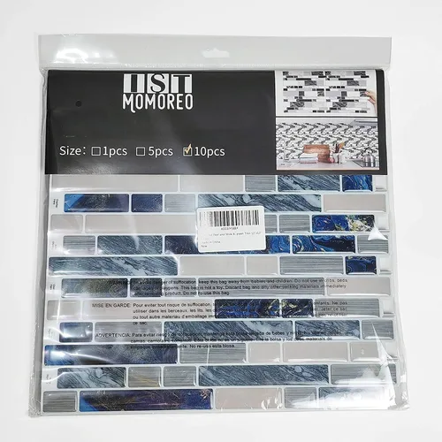 Vista 5 de 10 hojas para despegar y pegar para cocina, baño, azulejos azules de 12 x 12 pulgadas