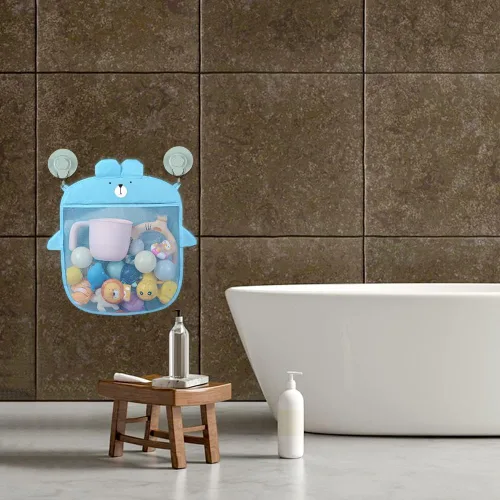 Vista 4 de Surakey Almacenamiento de juguetes de baño para niños, niños pequeños, organizador de baño de bebé, bañera, soporte de juguetes de baño, red