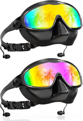 Vista 12 de Aegend Gafas de Natación con Cubierta Nasal para Adultos, 2 Unidades de Gafas de Natación de Visión Amplia Antiempañamiento/UV Sin Fuga para Hombres