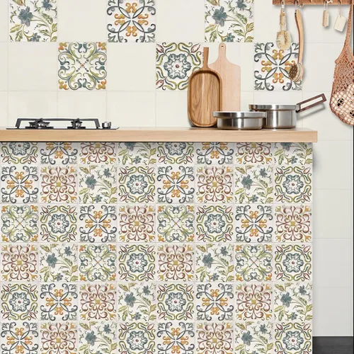 Vista 6 de Wudnaye Papel tapiz bohemio para despegar y pegar, papel de contacto de azulejos de imitación de 17 x 118 pulgadas, patrón de azulejos, extraíble