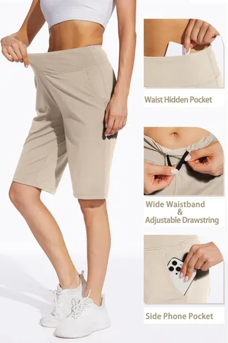 Vista 3 de Pantalones cortos largos para mujer, 12 pulgadas, longitud a la rodilla, casual, para entrenamiento, atletismo, natación, bermudas