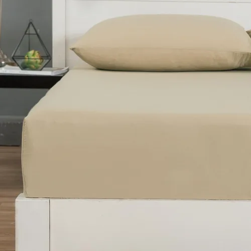 Vista 3 de DaDa Bedding - Sábana bajera ajustable de algodón suave con fundas de almohada (3 unidades), color beige