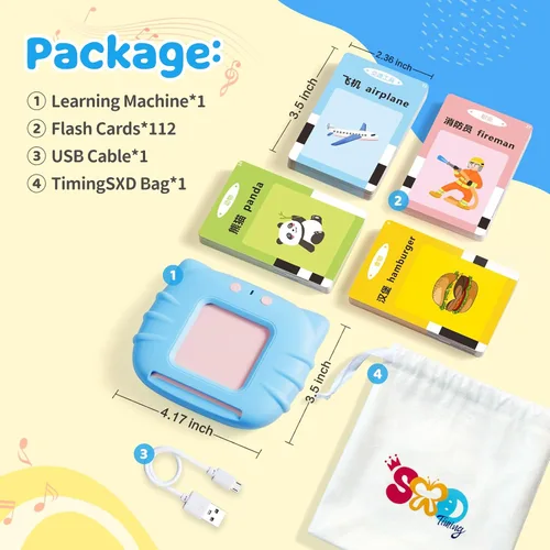 Vista 2 de TimingSXD Tarjetas Didácticas Parlantes Bilingües en Chino e Inglés para Niños Pequeños/Principiantes - Juguete Educativo de Aprendizaje