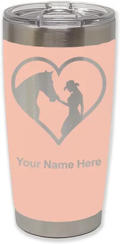 Vista 32 de LaserGram Vaso aislado al vacío de 20 onzas, corazón de vaquera de caballo, grabado personalizado incluido (negro)