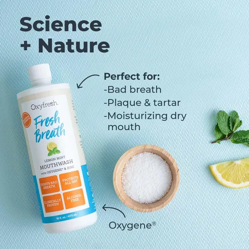 Vista 4 de Premium Oxyfresh - Enjuague bucal de menta y limón - Enjuague bucal para el mal aliento - Enjuague bucal sin SLS y flúor - Sin alcohol, enjuague
