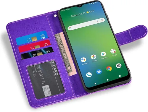 Vista 3 de Asuwish Funda para teléfono Cricket Icon 4 con protector de pantalla de vidrio templado y accesorios para celda, ranura para tarjetero, función Oro
