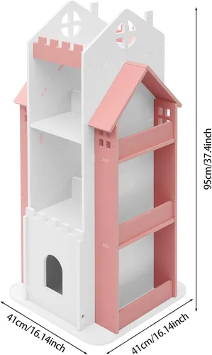 Vista 3 de Estantería giratoria para niños, estante giratorio de 360 grados para almacenar libros, libros de fotos, decoraciones, juguetes, obras de arte