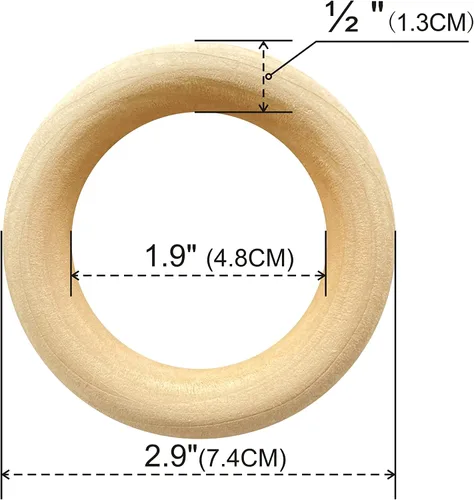 Vista 2 de 40 anillos de madera sin terminar de 2.9 pulgadas para manualidades, círculo de madera maciza natural para proyectos hechos a mano de macramé