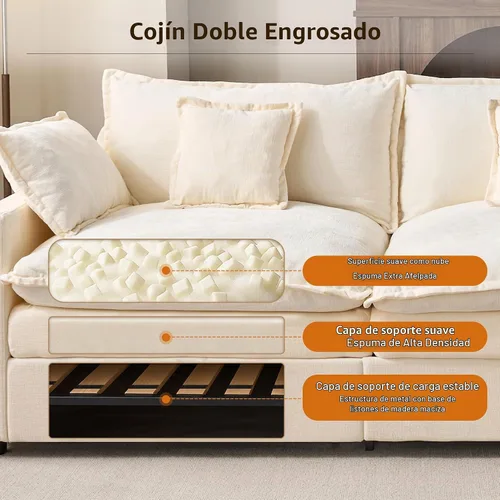 Vista 5 de Sofá modular modular de 108 pulgadas, en forma de U, moderno y cómodo, con otomana y almohadas móviles, sofás de asiento profundo para sala de Beige