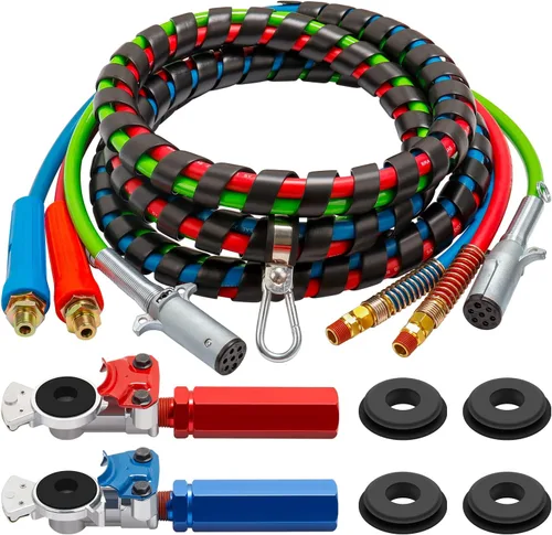 Vista 10 de Kit de manguera de aire ABS y energía 3 en 1 de 15 pies, envuelve línea eléctrica de 7 vías líneas de aire de goma para remolque de tractor semi