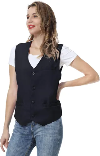 Vista 2 de TOPTIE Chaleco unisex con botones para uniforme de trabajo