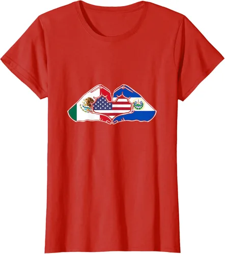 Vista 81 de Corazón manos México, El Salvador y Estados Unidos. Camiseta, Negro