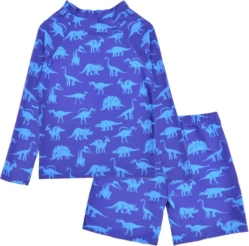Vista 2 de PASHOP Conjunto de traje de baño de dinosaurio tiburón para niños pequeños y niños
