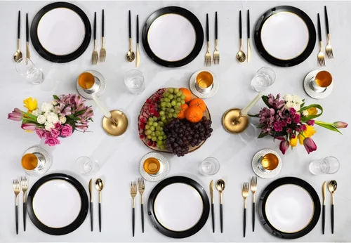 Vista 7 de Trendables Paquete de 120 tenedores de plástico resistente de dos tonos, impresionante tenedor de plástico desechable de doble color negro y dorado