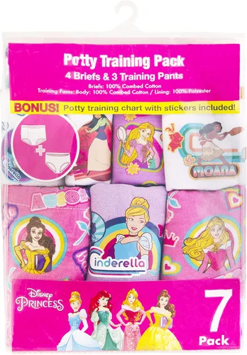 Vista 2 de Disney Paquete múltiple de pantalones de entrenamiento para ir al baño de princesa para niñas Blanco