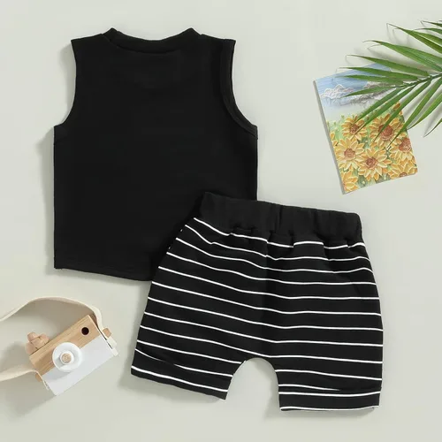 Vista 6 de Conjunto de pantalones cortos para niños pequeños, camiseta estampada junto al mar, 2 piezas, ropa de verano
