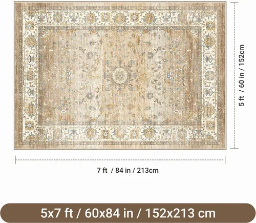 Vista 2 de befbee - Alfombra para sala de estar, lavable y resistente a manchas, con base antideslizante, ideal para dormitorio y cocina, decoración clásica