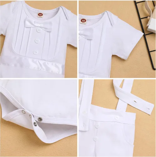 Vista 7 de Conjunto de ropa de 2 piezas para bautizo de bebé y niño, con tirantes, para boda, esmoquin y caballero