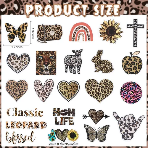 Vista 3 de Paquete de 100 calcomanías con estampado de leopardo, vinilo impermeable, estampado de guepardo, calcomanías estéticas de leopardo para mujeres