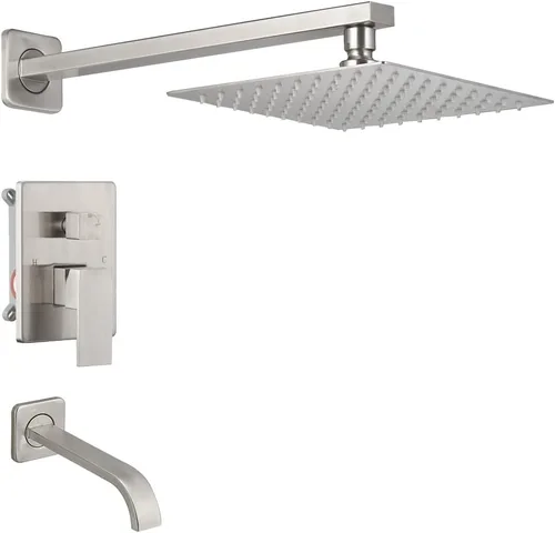 Vista 17 de Sistema de Ducha de Oro Cepillado para Baño de Lujo con Mezclador de Lluvia, Conjunto Combinado de Ducha Montado en la Pared, Sistema de Cabezal