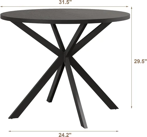 Vista 2 de Mesa de comedor redonda ChooChoo para 2, mesa de cocina de madera estilo granja, mesa de cena circular para cocina y comedor, espacio pequeño, 80