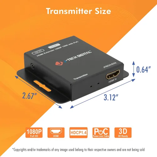 Vista 8 de J-Tech Digital Extensor HDMI a través de Ethernet único Cat5e/6/7 1080P hasta 1080P 160 pies Soporte PoC 3D Audio Digital, funciona con computadora