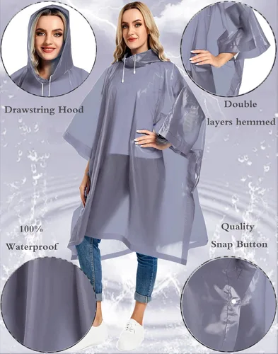 Vista 47 de Paquete de 2 ponchos de lluvia para adultos, reutilizables, impermeables, de supervivencia, emergencia, resistente, con capucha con cordón