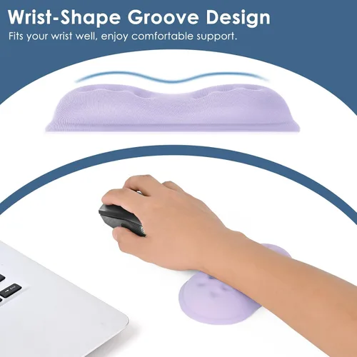 Vista 5 de VANKEY Reposamuñecas para mouse, almohadilla suave con espuma viscoelástica, base antideslizante (color lavanda)