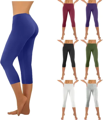 Vista 2 de HGps8w Cropped Yoga Pants for Women Tummy Control High Waisted Compression Capris Leggings Solid Color Workout Running Tights