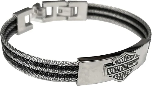 Vista 2 de Harley-Davidson Men's Bar & Shield Logo Steel Cable ID Bracelet, HSB0068