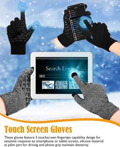 Vista 6 de SATINIOR Guantes de invierno para hombre, 4 pares de guantes cálidos con forro polar para pantalla táctil, guantes térmicos para clima frío