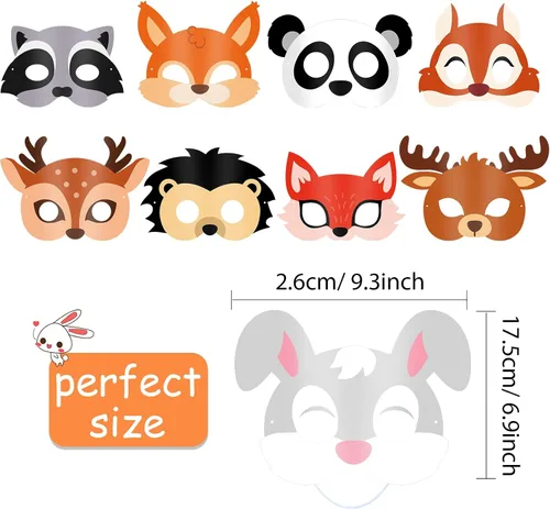 Vista 2 de Blulu 12 máscaras de animales para niños, amigos del bosque, máscaras de dibujos animados, animales del bosque de la selva, fiesta temática