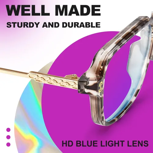 Vista 5 de VISOONE - Paquete de 2 anteojos de bloqueo de luz azul de gran tamaño con elegante marco cuadrado TR90 y patillas metálicas para mujeres y hombres