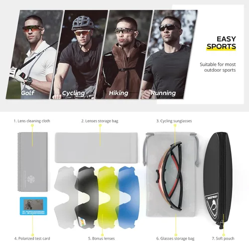 Vista 6 de Cycling Glasses, TR90 Unbreakable Frame Polarized Anti-UV400 Sports Sunglasses