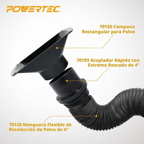 Vista 4 de POWERTEC 70150 Colector rectangular de polvo – Plástico ABS, accesorio de diámetro exterior de 4 pulgadas para manguera y accesorios de recolección