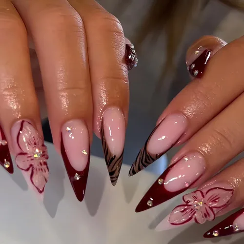 Vista 19 de MISUD Uñas a presión largas Stiletto con pegamento de plata cromada, diseño de cadena gótica Y2K acrílica 24 piezas