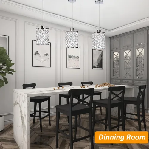 Vista 7 de Paquete de 3 lámparas colgantes de cristal, iluminación colgante de isla de cocina cromada, luces colgantes de techo con cable ajustable