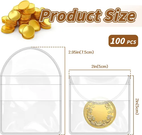 Vista 2 de Vmiapxo Paquete de 100 fundas para monedas de un solo bolsillo, soportes protectores de monedas de plástico transparente de 2 x 2 pulgadas