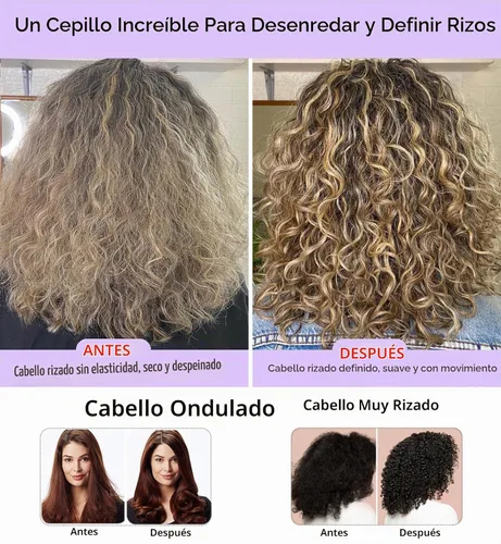Vista 2 de Cepillo de pelo rizado para desenredar, peinar y definir rizos y ondas, 9 filas Negro / Púrpura