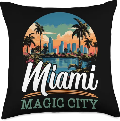 Vista 4 de Miami City Florida USA SteMi Apparel Miami City Florida USA America United States Throw Pillow, 16x16, Multicolor
