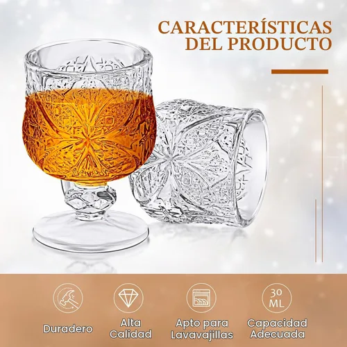 Vista 3 de Juego de vasos de chupito de 1.75 oz Meanplan Vasos de chupito elegantes y lindos Vasos de cordial de cristal Vasos de vidrio grabados en relieve