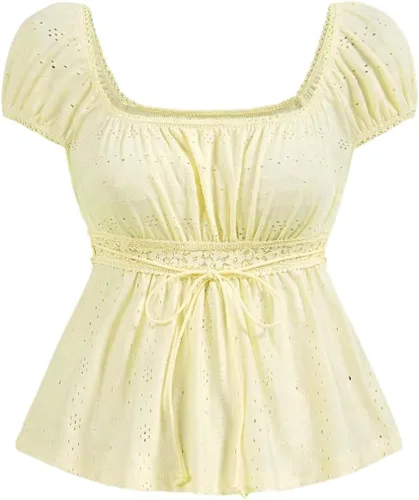 Vista 16 de SOLY HUX Blusa de verano de manga corta para mujer Blanco sólido