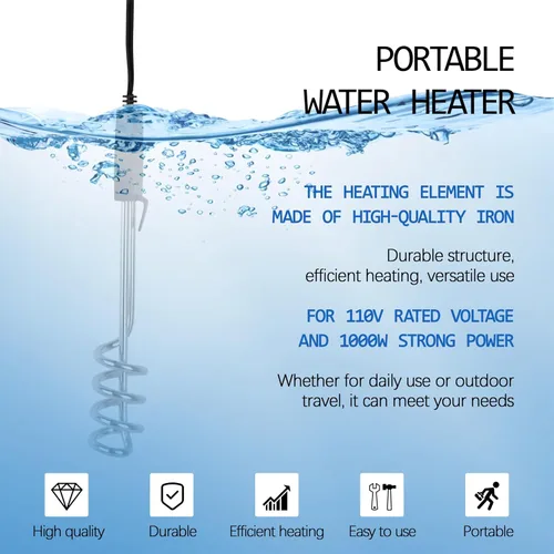 Vista 3 de Paquete de 2 calentadores de agua eléctricos de inmersión portátiles de 1000 W 110 V para camping, piscina inflable, bañera, calentador de cubo